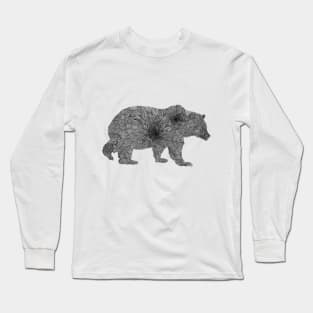 Floral Zinnia Bear in Black Long Sleeve T-Shirt